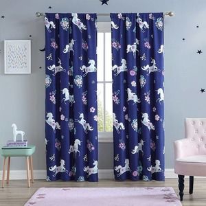 Unicorn Curtains Navy 2 Panels 40"X84"